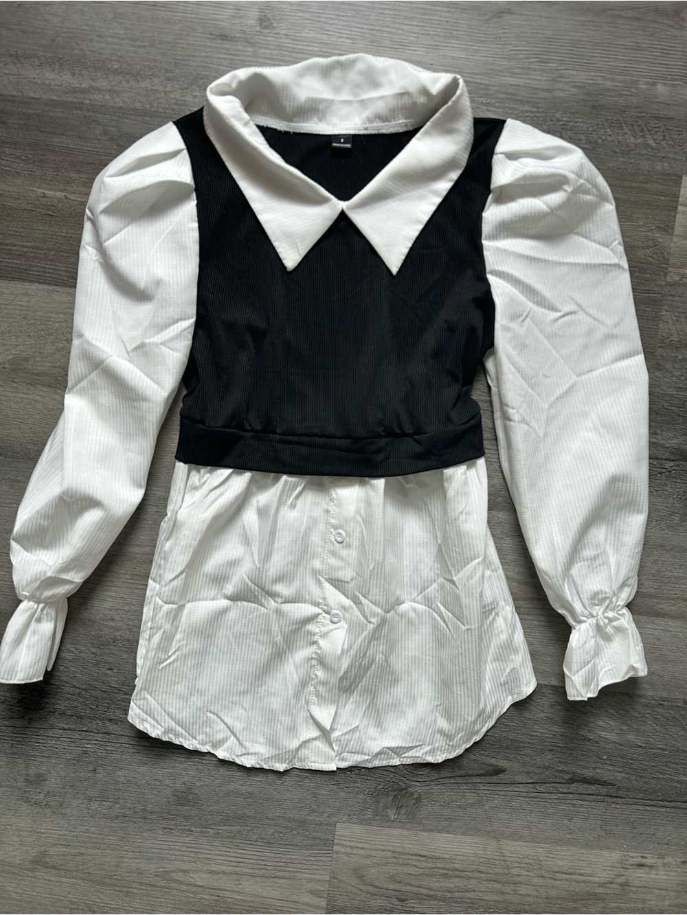 🌻 Black & White Layered Puff-Sleeve Vest Blouse 🌻